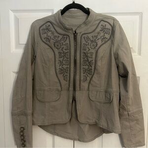 Cream Clothing Embroidered Khaki Green/Grey Cotton Jacket size 42 Large